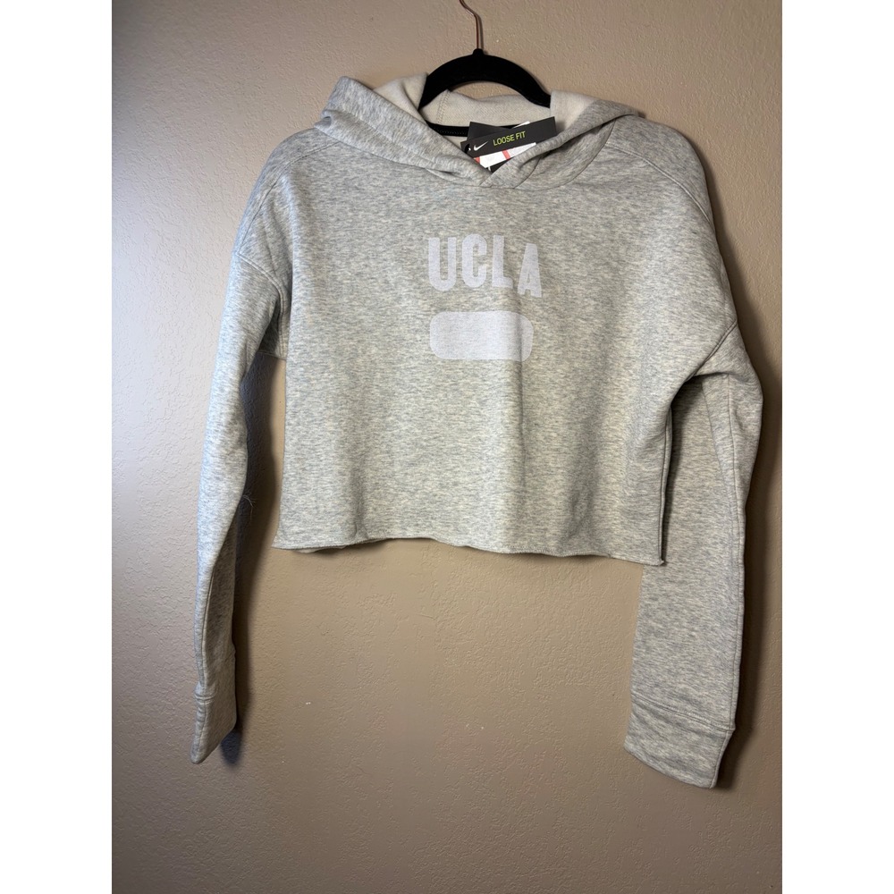 Nike UCLA Bruins Women S Grey Loose Fit Cropped Hoodie Sweatshirt NWT